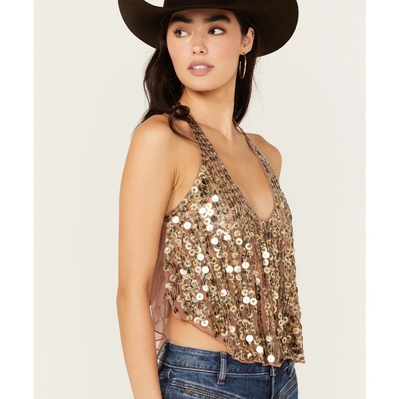 Free People Sparkling Gold Tank Top - Picture 1 of 14